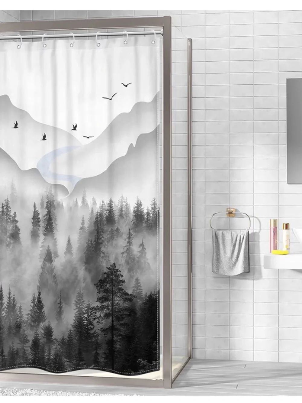 Forest Mist Shower Curtain - Gray Scenic Bathroom  42x63